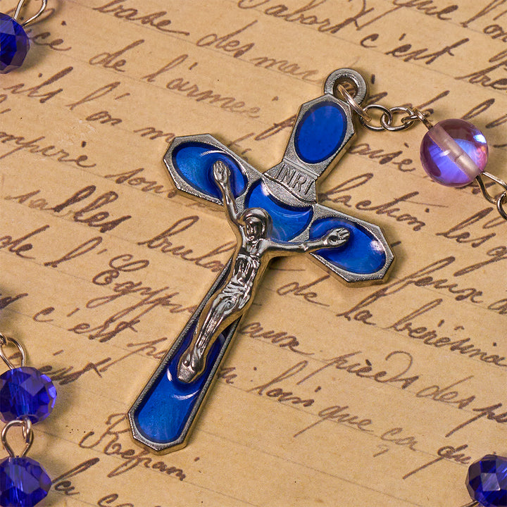 Christianartworkshop Mystischer Gebetsrosenkranz mit facettierten Perlen in Lila und Blau mit Emaille-Medaille „Unsere Liebe Frau“ - image 8