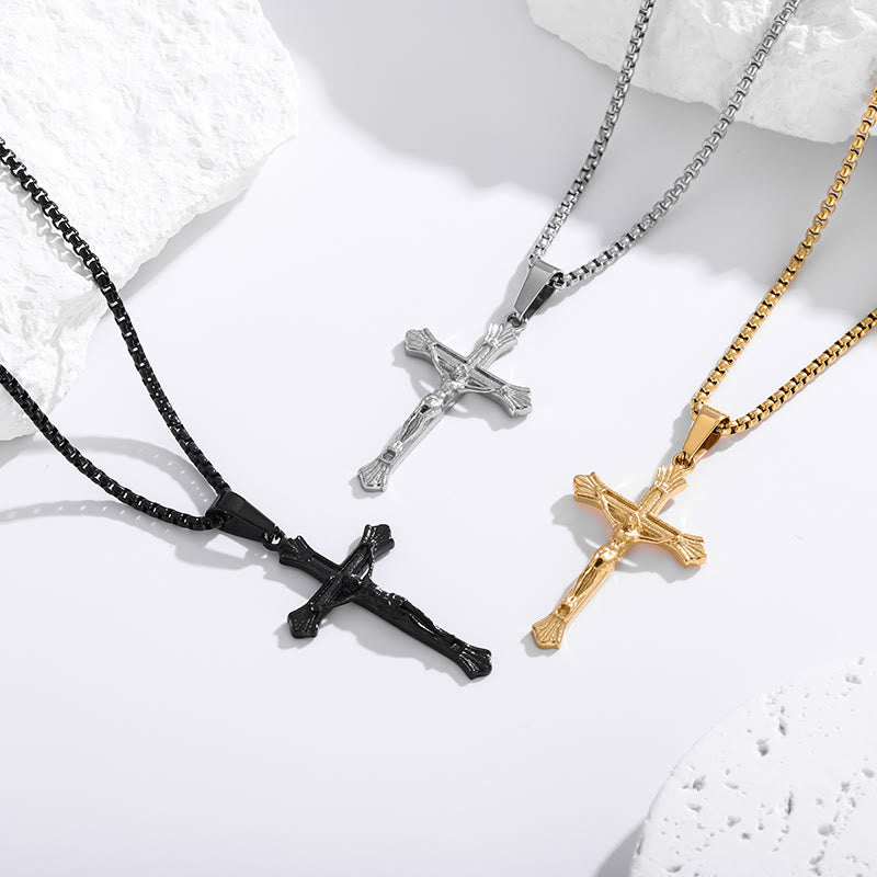 Christianartworkshop Dreifarbige Halskette mit Jesus-Kruzifix: Eine Fusion aus Glauben und stilvollen Farbtönen - Golden - image 0