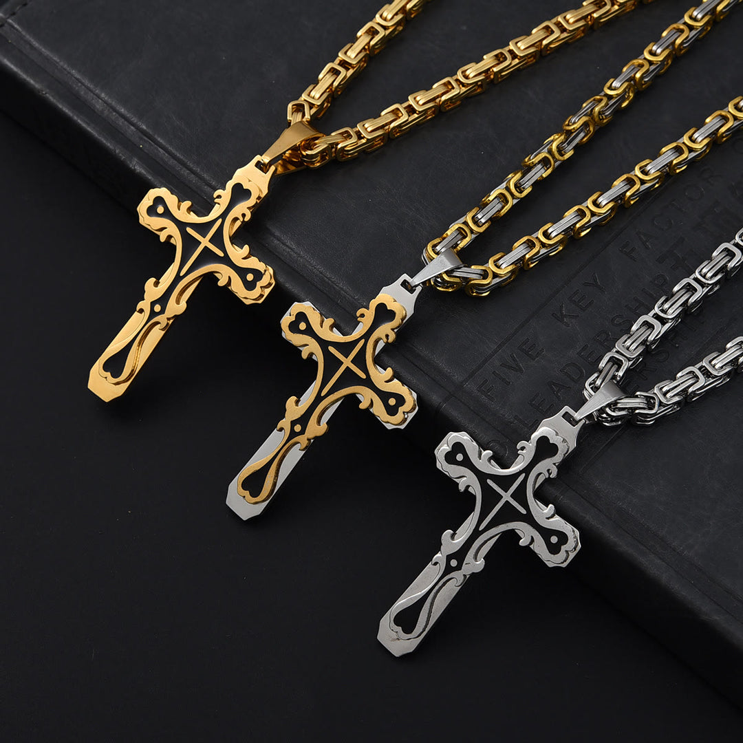 Christianartworkshop Vintage Filigrane Dreifarbige Kreuz-Halskette: Zeitloser Glaubensschmuck - Golden - image 0