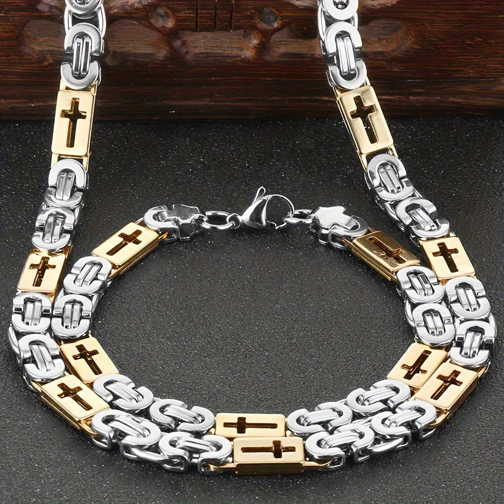 Christianartworkshop Dreifarbiges Kreuz – Halskette und Armband mit eingebetteter Kette: Mutiges Glaubensbekenntnis - Halskette - Golden und Silber - 6 MM - image 0