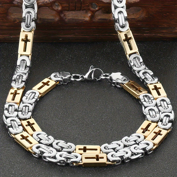 Christianartworkshop Dreifarbiges Kreuz – Halskette und Armband mit eingebetteter Kette: Mutiges Glaubensbekenntnis - Halskette - Golden und Silber - 6 MM - image 0