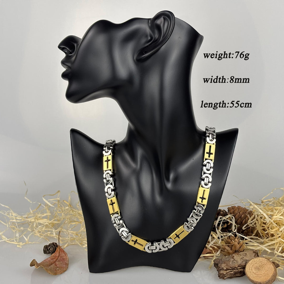 Christianartworkshop Dreifarbiges Kreuz – Halskette und Armband mit eingebetteter Kette: Mutiges Glaubensbekenntnis - Halskette - Golden und Silber - 8 MM - image 2