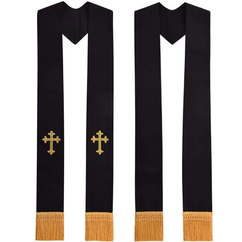 Traditionelle, mehrfarbige Geistlichenstola von Christianartworkshop : Kreuzstickerei und goldene Quasten - Golden-1 - Standard Liturgisch (270 cm Gesamtlänge) - image 2