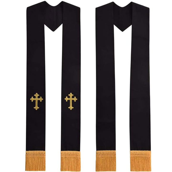 Traditionelle, mehrfarbige Geistlichenstola von Christianartworkshop : Kreuzstickerei und goldene Quasten - Golden-1 - Standard Liturgisch (270 cm Gesamtlänge) - image 2