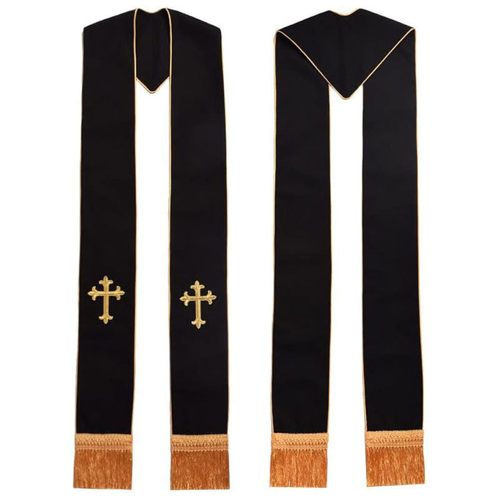 Traditionelle, mehrfarbige Geistlichenstola von Christianartworkshop : Kreuzstickerei und goldene Quasten - Golden-2 - Standard Liturgisch (270 cm Gesamtlänge) - image 3