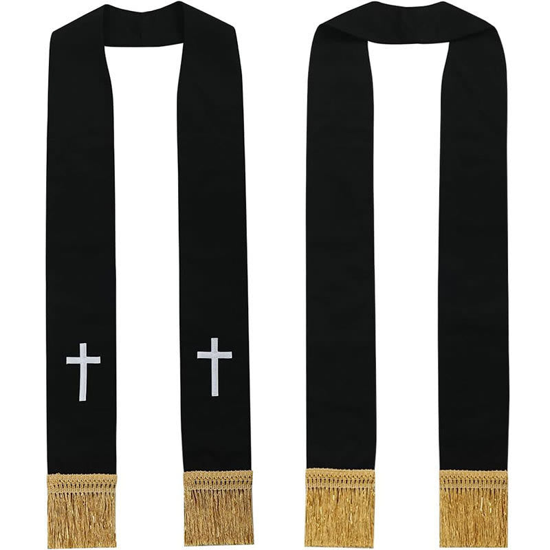 Traditionelle, mehrfarbige Geistlichenstola von Christianartworkshop : Kreuzstickerei und goldene Quasten - Weiß-2 - Standard Liturgisch (270 cm Gesamtlänge) - image 1