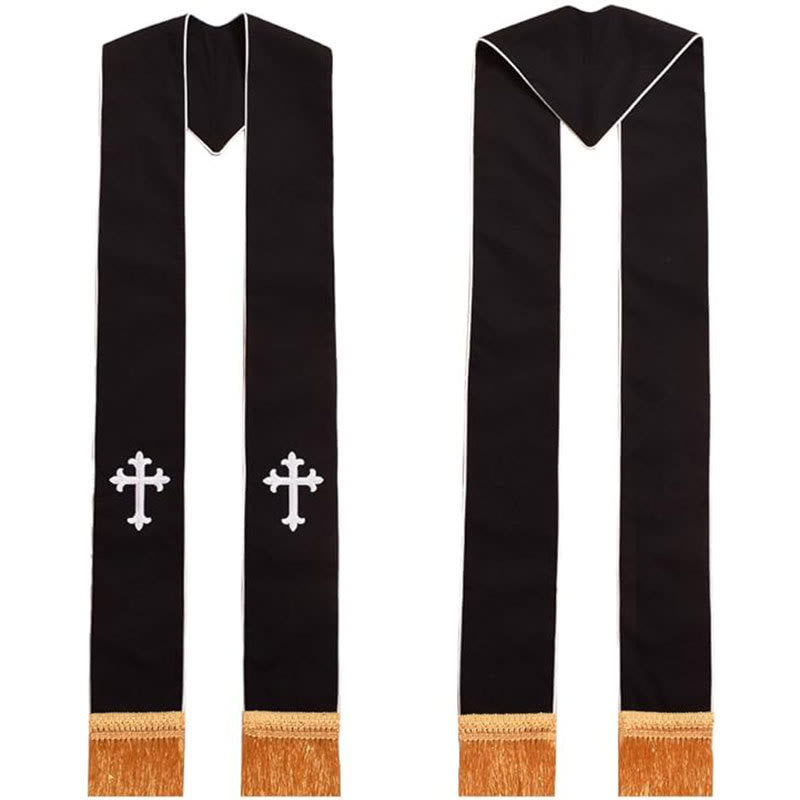 Traditionelle, mehrfarbige Geistlichenstola von Christianartworkshop : Kreuzstickerei und goldene Quasten - Weiß-1 - Standard Liturgisch (270 cm Gesamtlänge) - image 0