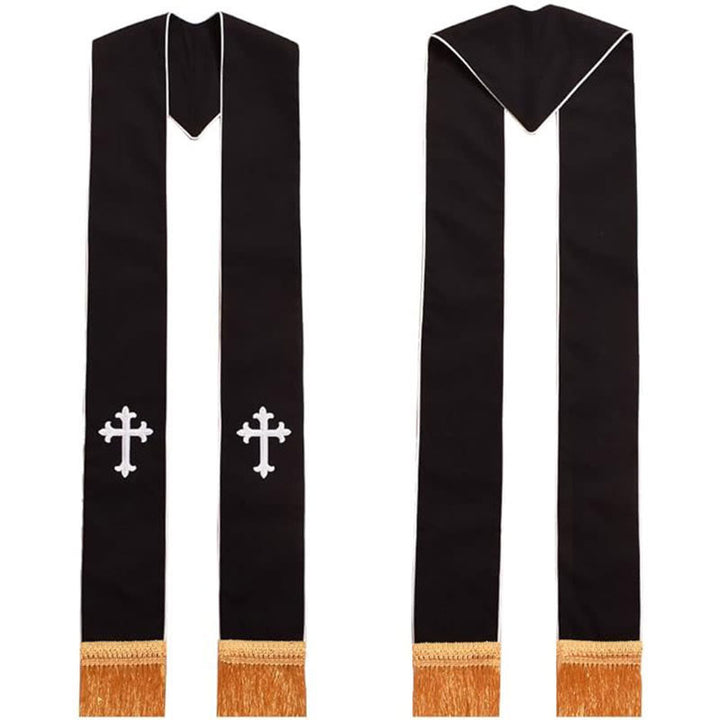 Traditionelle, mehrfarbige Geistlichenstola von Christianartworkshop : Kreuzstickerei und goldene Quasten - Weiß-1 - Standard Liturgisch (270 cm Gesamtlänge) - image 0