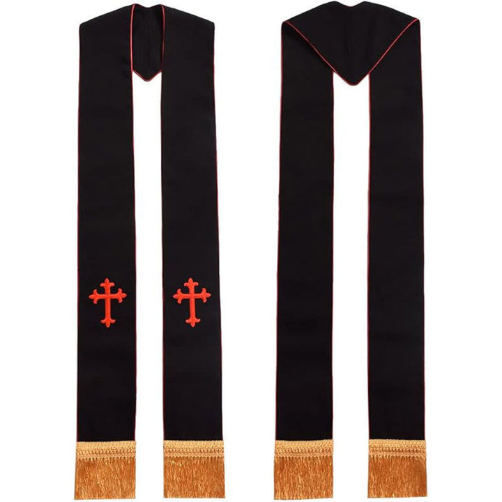 Traditionelle, mehrfarbige Geistlichenstola von Christianartworkshop : Kreuzstickerei und goldene Quasten - Rot - Standard Liturgisch (270 cm Gesamtlänge) - image 4