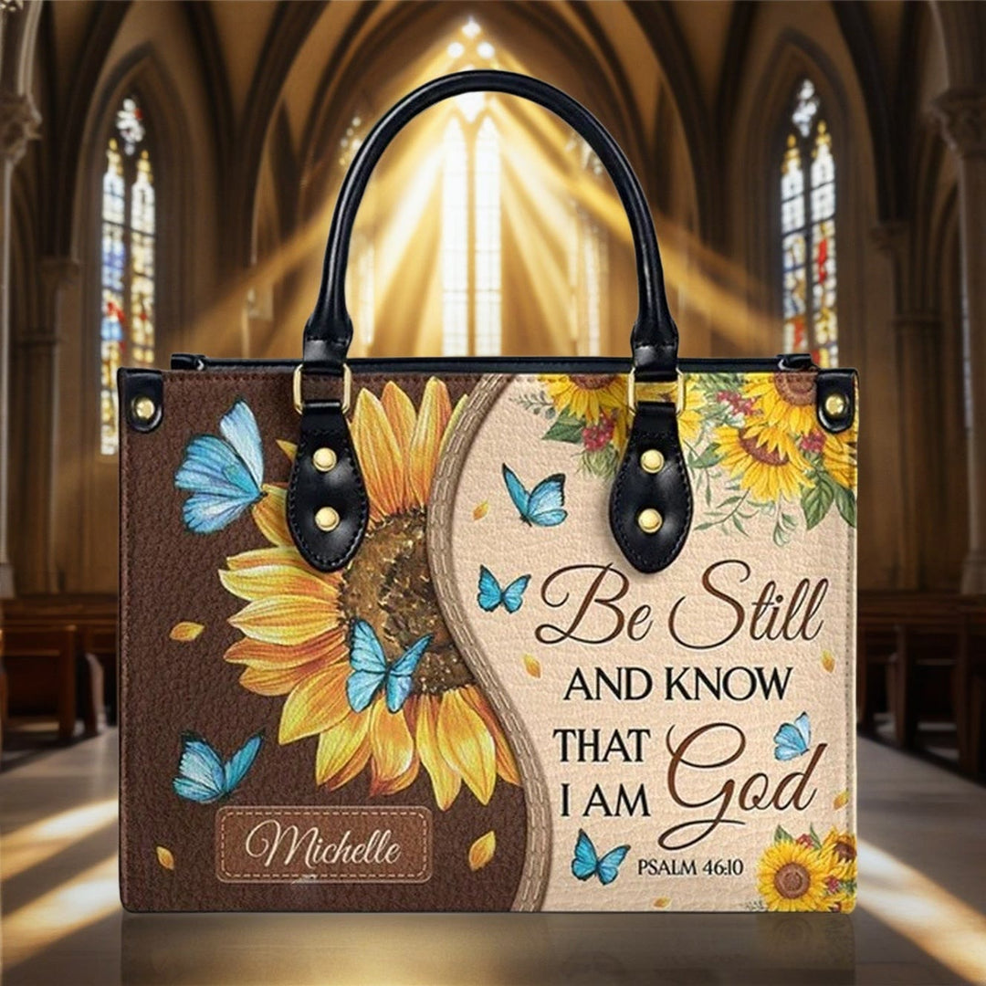 Christianartworkshop Sonnenblume - Schmetterling Personalisierte Lederhandtasche mit biblischer Inspiration - image 2