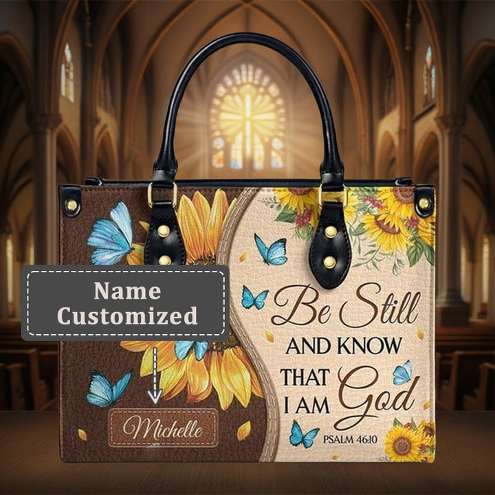 Christianartworkshop Sonnenblume – Schmetterling Personalisierte Lederhandtasche mit biblischer Inspiration - XL - Name individuell gestaltet - image 5