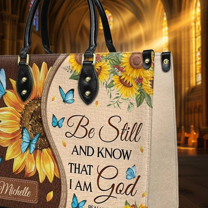 Christianartworkshop Sonnenblume – Schmetterling Personalisierte Lederhandtasche mit biblischer Inspiration - image 7