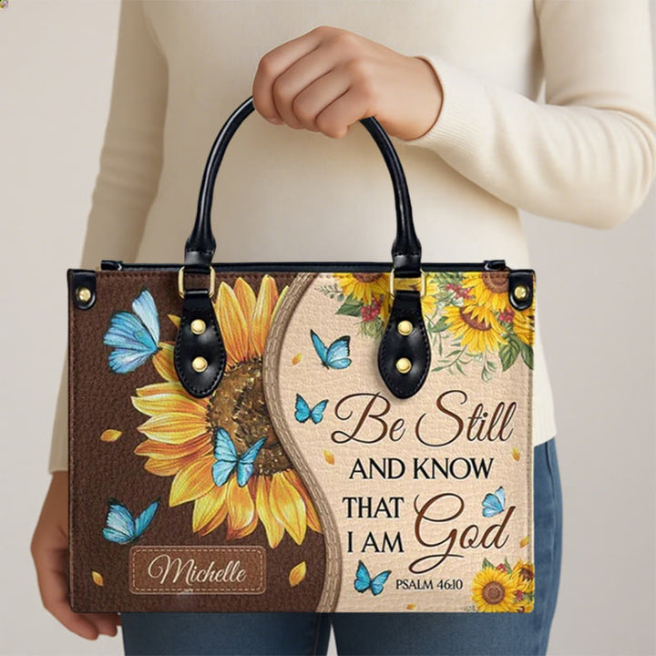 Christianartworkshop Sonnenblume – Schmetterling Personalisierte Lederhandtasche mit biblischer Inspiration - image 4