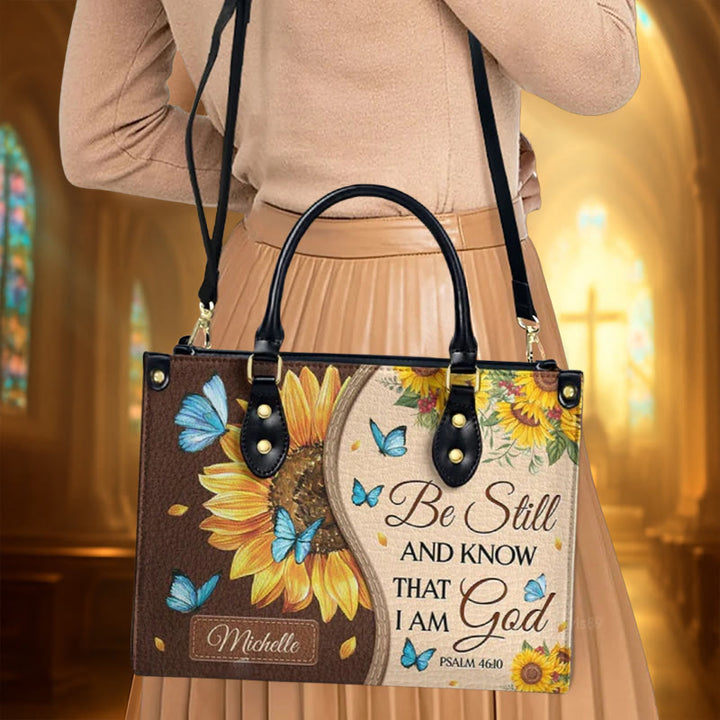 Christianartworkshop Sonnenblume – Schmetterling Personalisierte Lederhandtasche mit biblischer Inspiration - image 3