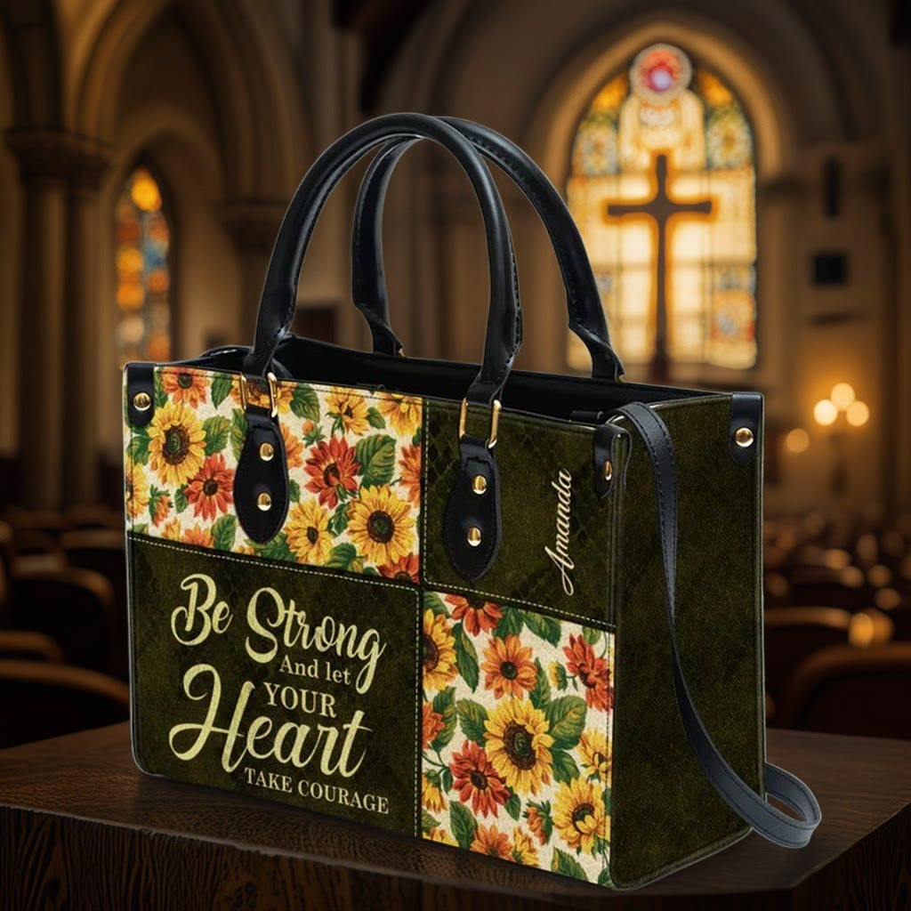 Christianartworkshop Patchwork-Handtasche aus Leder mit Sonnenblumen und inspirierendem Zitat, personalisierbar - image 4