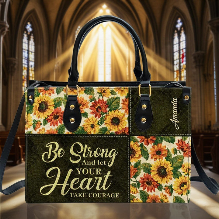 Christianartworkshop Patchwork-Handtasche aus Leder mit Sonnenblumen und inspirierendem Zitat, personalisierbar - image 5