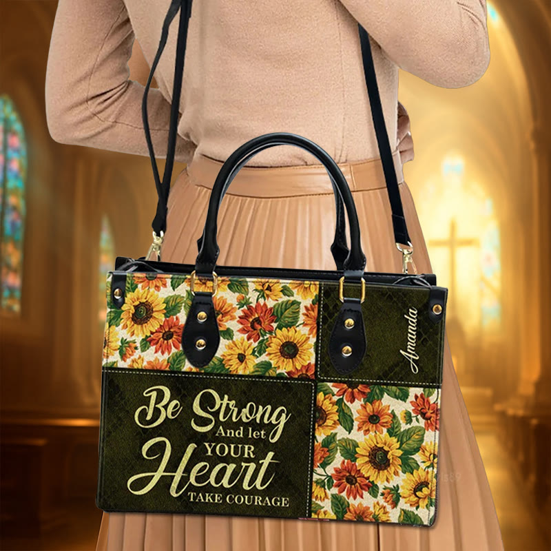 Christianartworkshop Patchwork-Handtasche aus Leder mit Sonnenblumen und inspirierendem Zitat, personalisierbar - image 3
