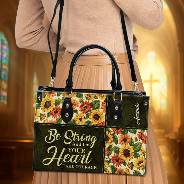Christianartworkshop Patchwork-Handtasche aus Leder mit Sonnenblumen und inspirierendem Zitat, personalisierbar - image 3