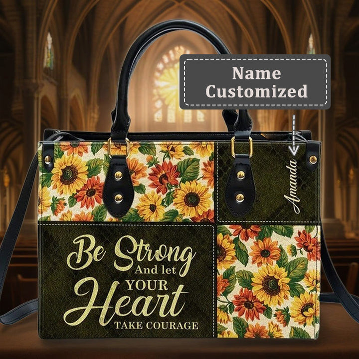 Christianartworkshop Patchwork-Handtasche aus Leder mit Sonnenblumen und inspirierendem Zitat, personalisierbar - XL - Name individuell gestaltet - image 6