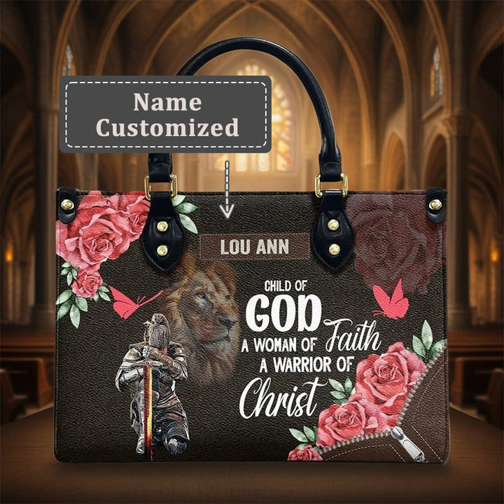 Personalisierte Lederhandtasche „Löwe von Juda“ mit floralem Kriegermotiv von Christianartworkshop - XL - Name personalisiert - image 4