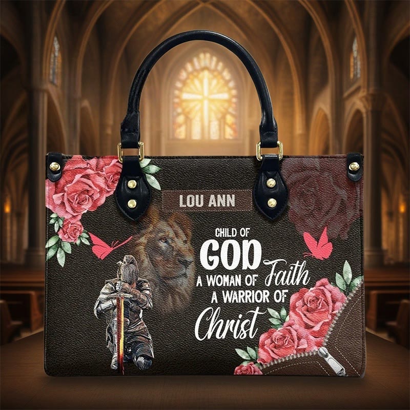 Christianartworkshop Personalisierte Lederhandtasche mit floralem Kriegermotiv, Löwe von Juda - image 5