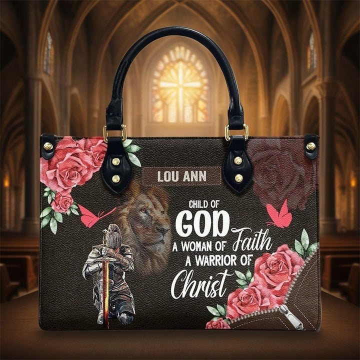 Christianartworkshop Personalisierte Lederhandtasche mit floralem Kriegermotiv, Löwe von Juda - image 5