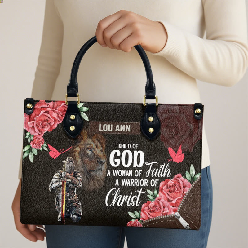 Christianartworkshop Personalisierte Lederhandtasche mit floralem Kriegermotiv, Löwe von Juda - image 3