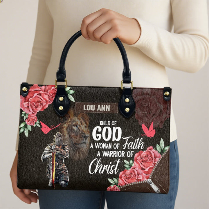 Christianartworkshop Personalisierte Lederhandtasche mit floralem Kriegermotiv, Löwe von Juda - image 3
