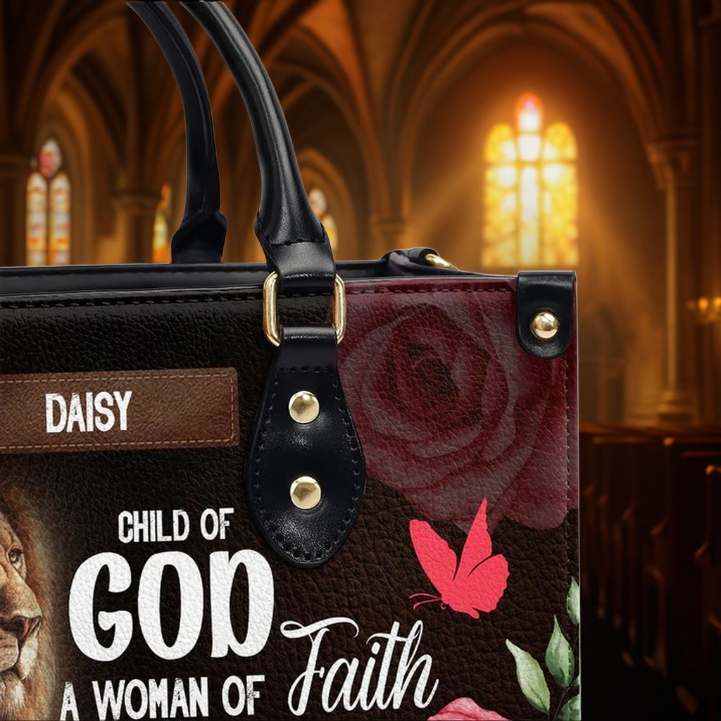 Christianartworkshop Personalisierte Lederhandtasche mit floralem Kriegermotiv, Löwe von Juda - image 8