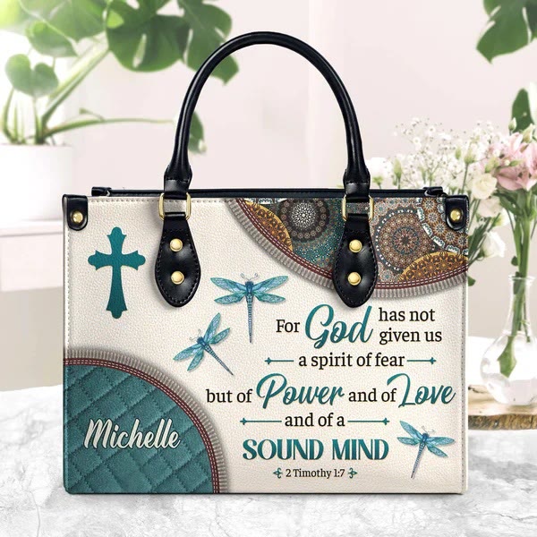 Christianartworkshop Glaube & Natur Personalisierte Lederhandtasche: Kreuz, Libellen & Bibelvers - XL - Normal (keine Sonderanfertigung) - image 0