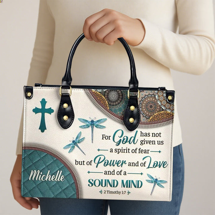 Christianartworkshop Glaube & Natur Personalisierte Lederhandtasche: Kreuz, Libellen & Bibelvers - image 3