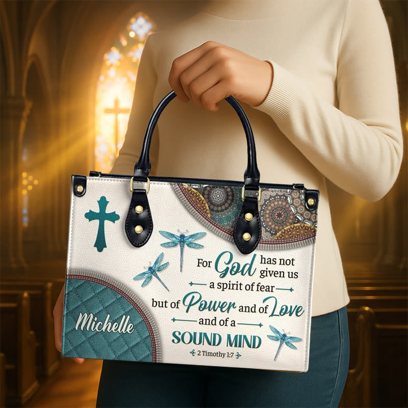 Christianartworkshop Glaube & Natur Personalisierte Lederhandtasche: Kreuz, Libellen & Bibelvers - image 2