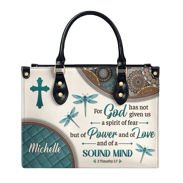 Christianartworkshop Glaube & Natur Personalisierte Lederhandtasche: Kreuz, Libellen & Bibelvers - image 6