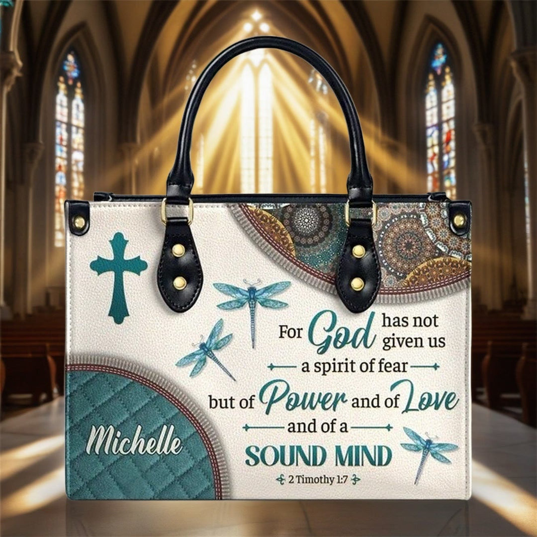 Christianartworkshop Personalisierte Lederhandtasche „Glaube & Natur“: Kreuz, Libellen & Bibelvers - image 4