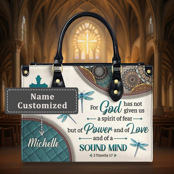 Christianartworkshop Glaube & Natur Personalisierte Lederhandtasche: Kreuz, Libellen & Bibelvers - XL - Name individuell gestaltet - image 5