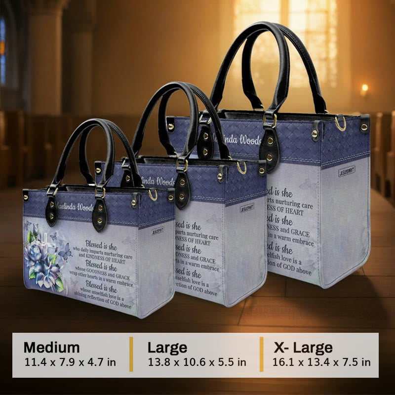 Christianartworkshop – Personalisierte Lederhandtasche mit Blumenmotiv und Bibelvers - image 8