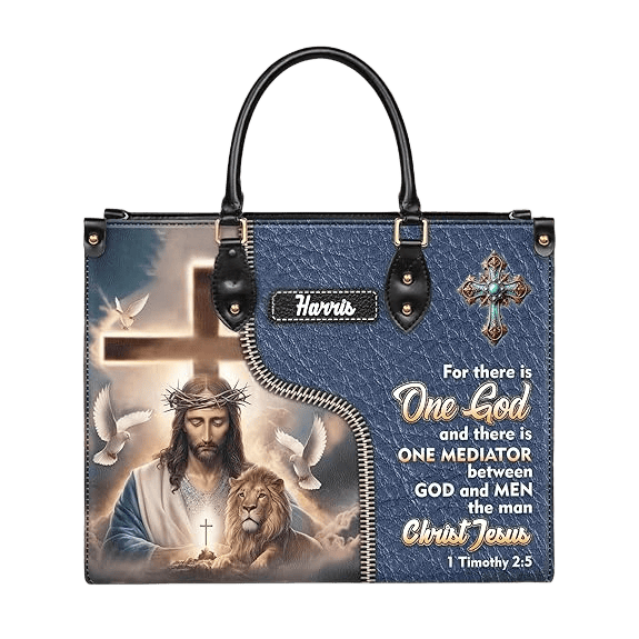 Christianartworkshop Personalisierte Lederhandtasche mit Jesus, Löwe und 1. Timotheus 2:5 Vers - image 5