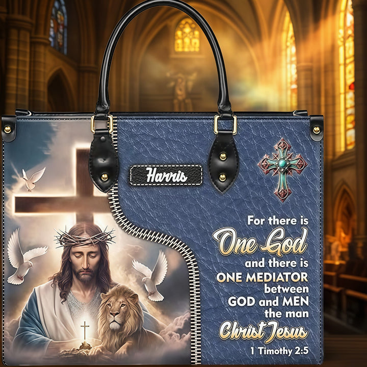 Personalisierte Lederhandtasche von Christianartworkshop mit Jesus, Löwe und dem Bibelvers 1 Timotheus 2,5 - image 7