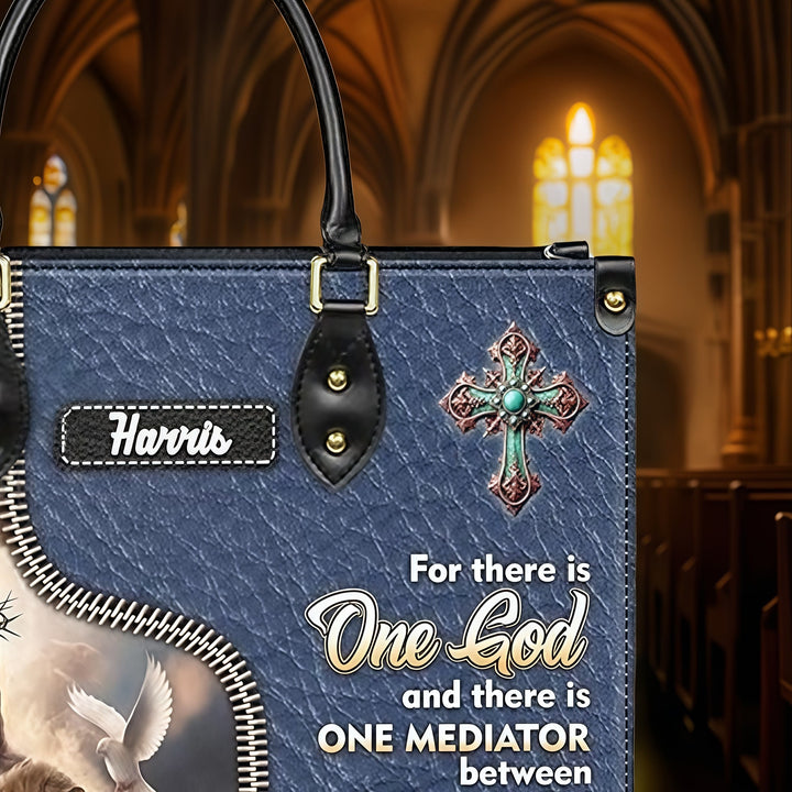 Personalisierte Lederhandtasche von Christianartworkshop mit Jesus, Löwe und dem Bibelvers 1 Timotheus 2,5 - image 6