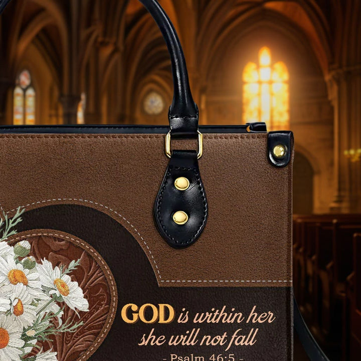 Personalisierte Lederhandtasche mit Gänseblümchen- und Herzmotiv inspiriert von Psalm 46,5 (Christianartworkshop) - image 8
