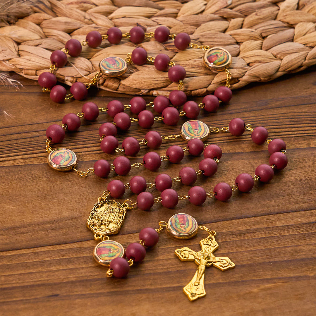 Christianartworkshop Rosenkranz „Unsere Liebe Frau von Guadalupe“, Burgunderrot, Eleganz, mit Fatima-Medaille - Unsere Liebe Frau - image 0