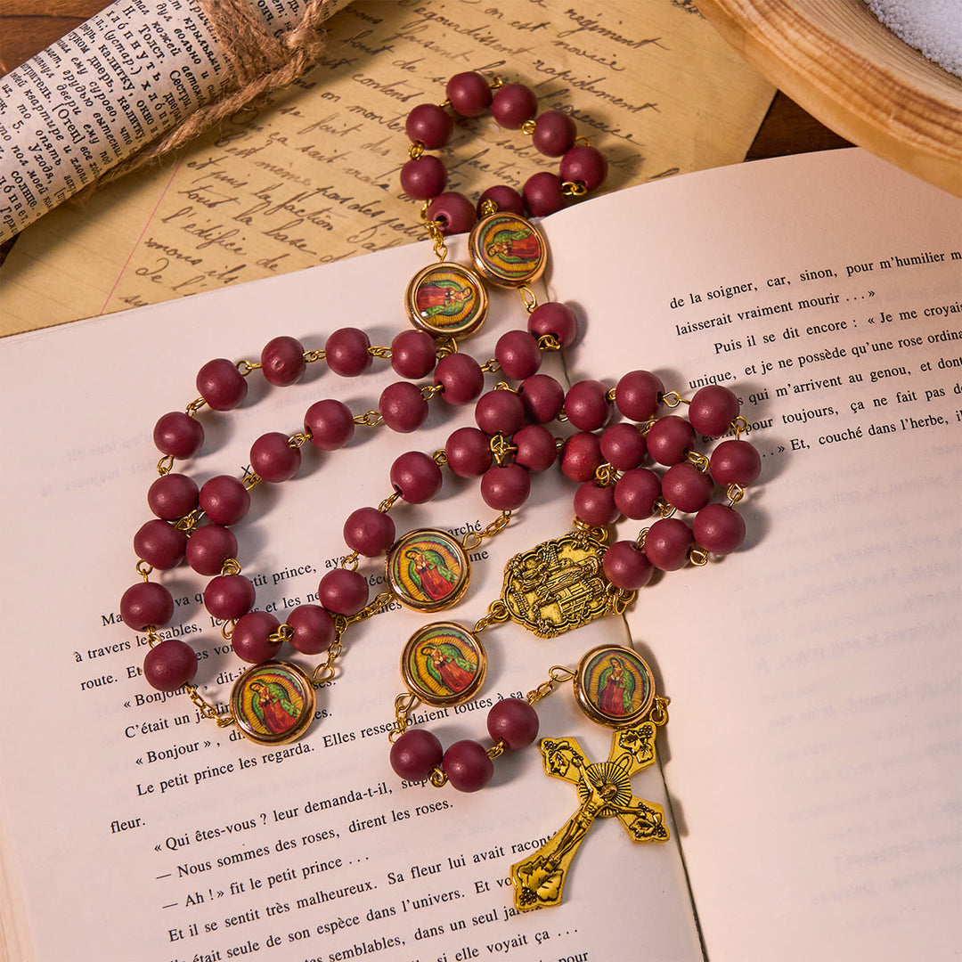 Christianartworkshop Rosenkranz „Unsere Liebe Frau von Guadalupe“, Burgunderrot, Eleganz, mit Fatima-Medaille - image 3