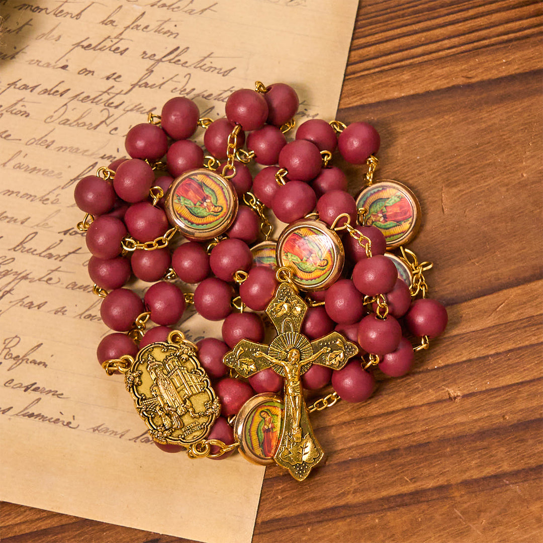 Christianartworkshop Rosenkranz „Unsere Liebe Frau von Guadalupe“, Burgunderrot, Eleganz, mit Fatima-Medaille - image 4