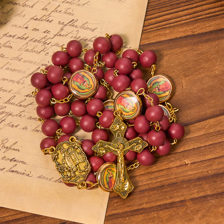 Christianartworkshop Rosenkranz „Unsere Liebe Frau von Guadalupe“, Burgunderrot, Eleganz, mit Fatima-Medaille - image 4