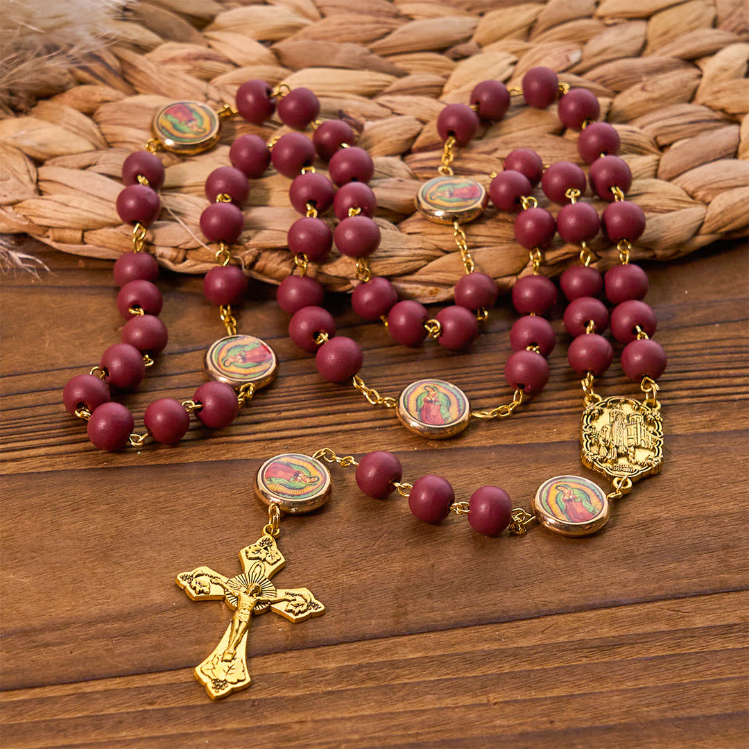Christianartworkshop Rosenkranz „Unsere Liebe Frau von Guadalupe“, Burgunderrot, Eleganz, mit Fatima-Medaille - image 5