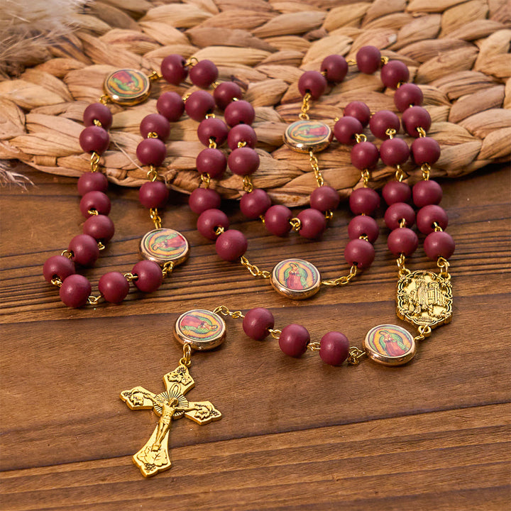 Christianartworkshop Rosenkranz „Unsere Liebe Frau von Guadalupe“, Burgunderrot, Eleganz, mit Fatima-Medaille - image 5