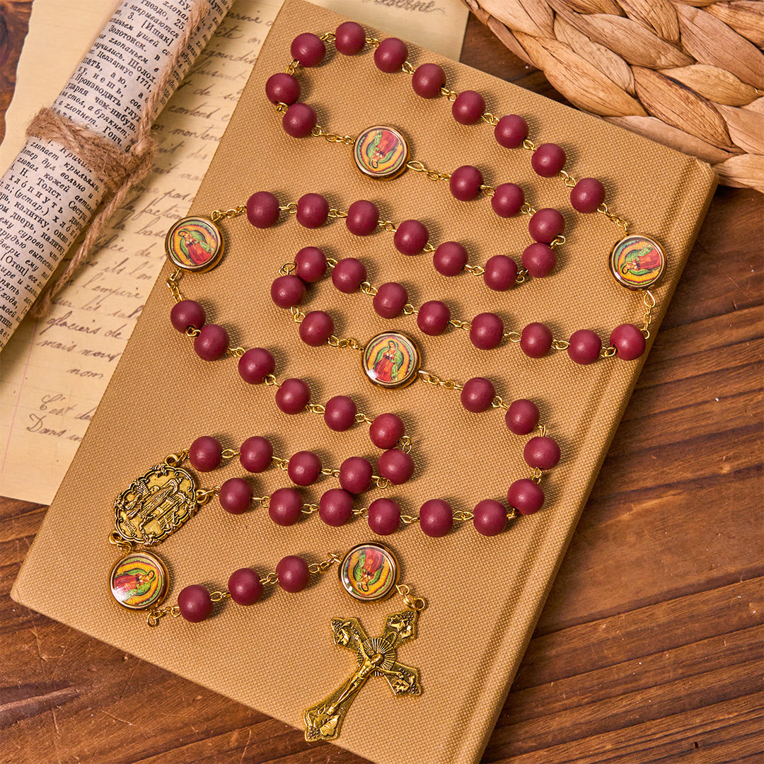 Christianartworkshop Rosenkranz „Unsere Liebe Frau von Guadalupe“, Burgunderrot, Eleganz, mit Fatima-Medaille - image 2