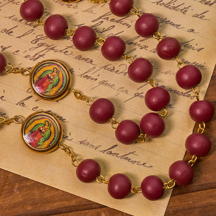Christianartworkshop Rosenkranz „Unsere Liebe Frau von Guadalupe“, Burgunderrot, Eleganz, mit Fatima-Medaille - image 6