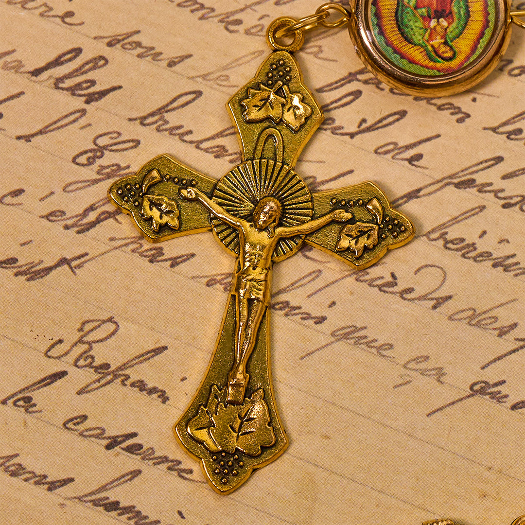 Christianartworkshop Rosenkranz „Unsere Liebe Frau von Guadalupe“, Burgunderrot, Eleganz, mit Fatima-Medaille - image 8