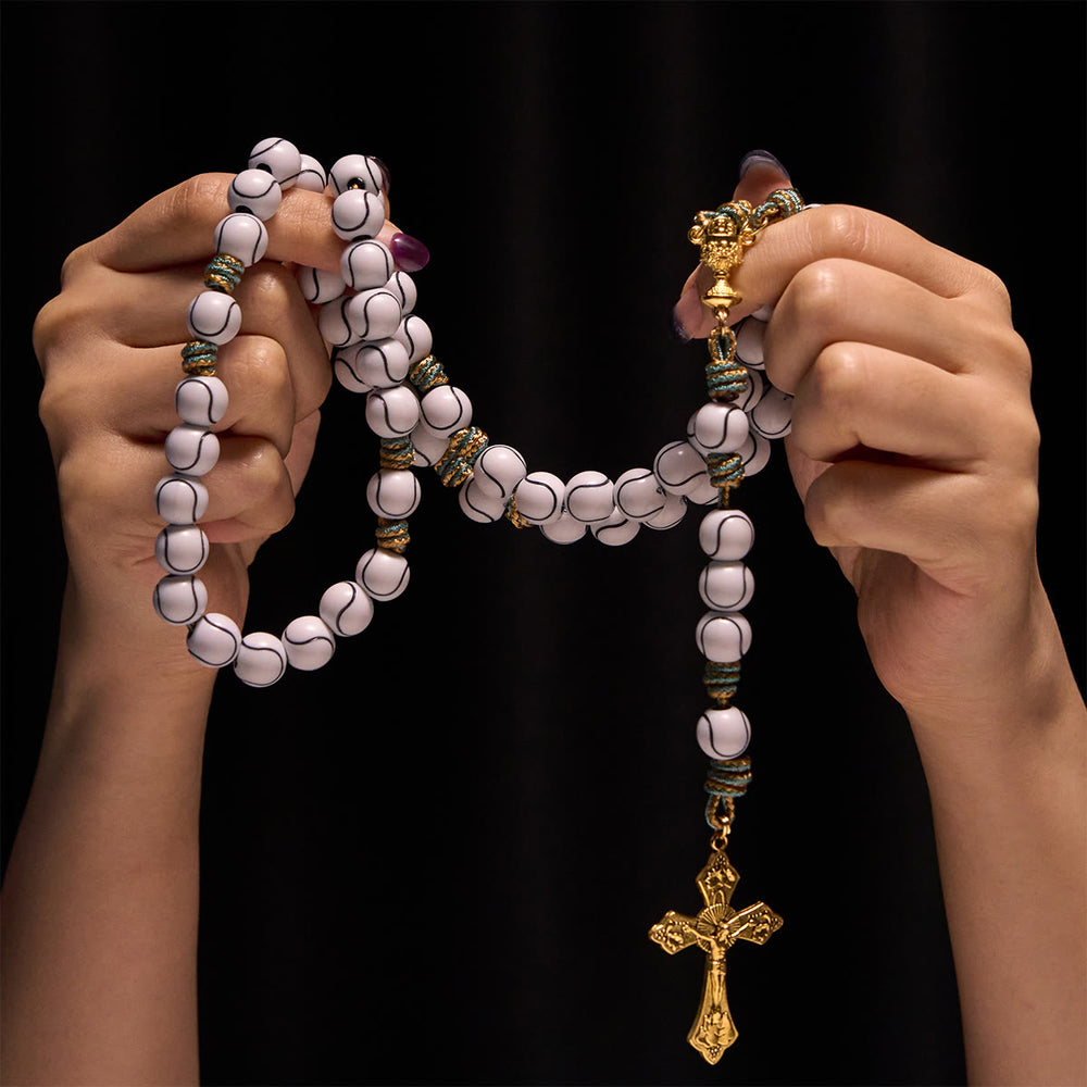 Christianartworkshop Sports – Rosenkranz mit zentrischen Tennisballperlen, Kruzifix und Heiligem Gral - image 1